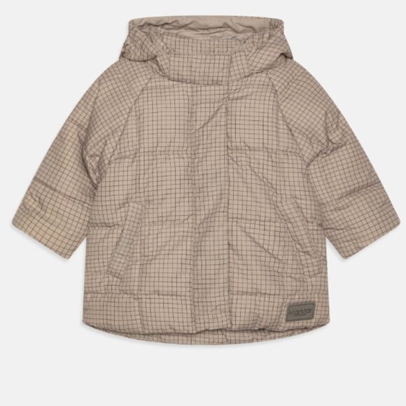 Marmar Omega Puffer Down Jacket Coat Wood Check Beige Hooded Size 2